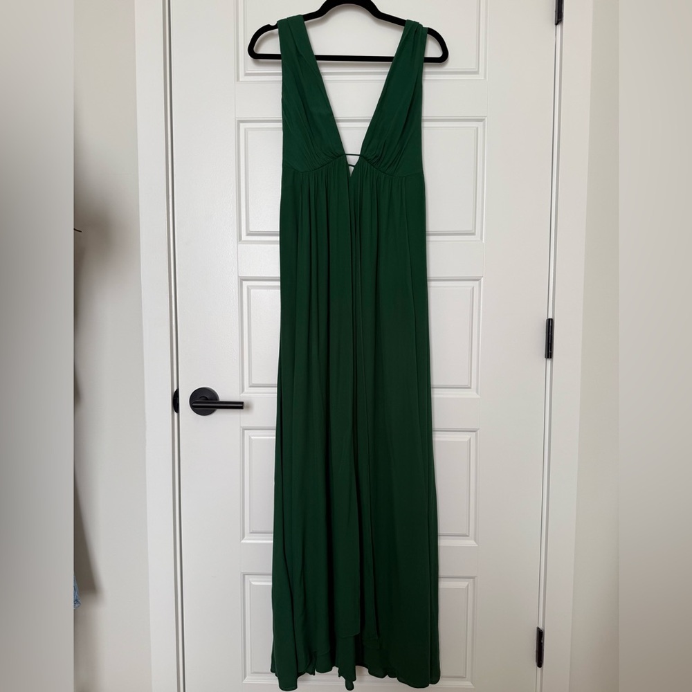 Maxi Evening Gown V Neck Forest GreenMade In Brazil